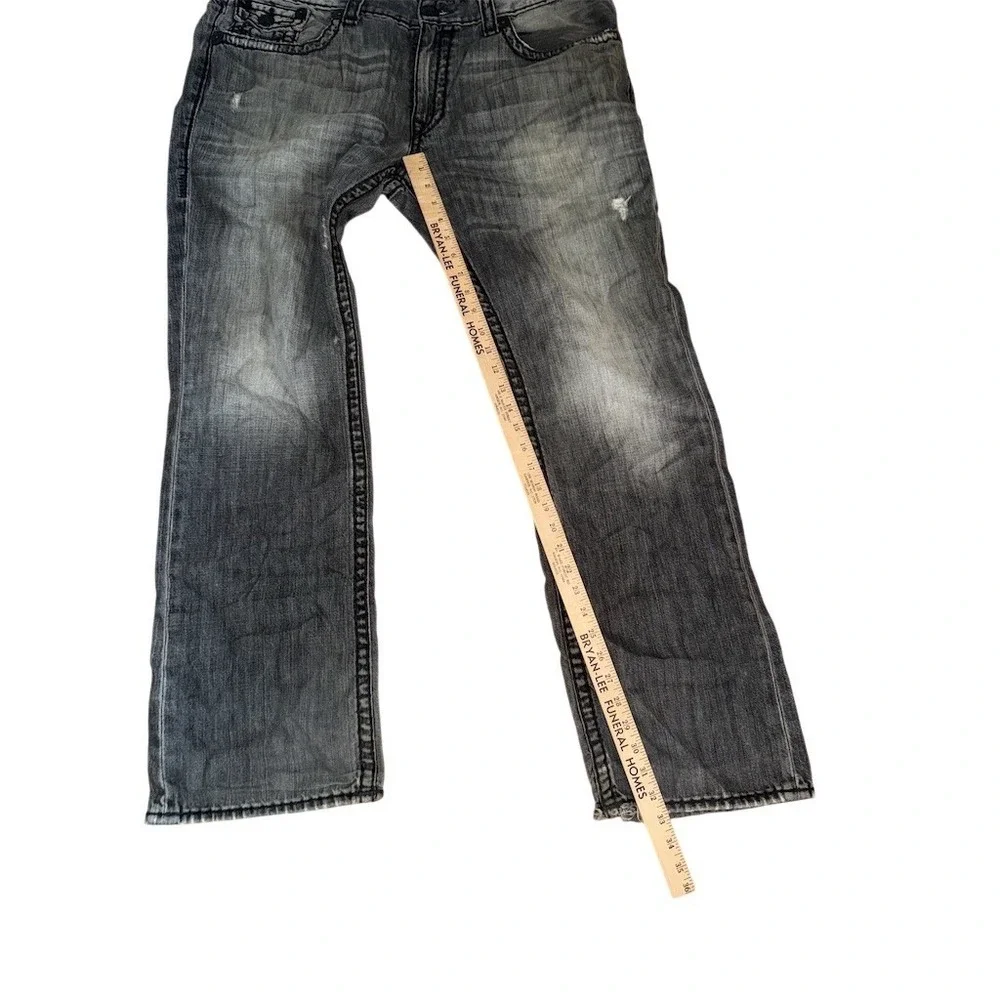 True Religion World Tour Jeans Mens 40x32 Gray Straight Flap Pocket Y2K Ricky
